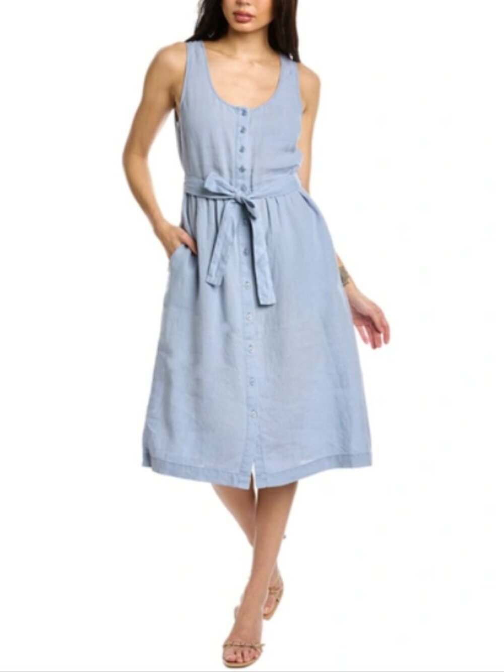 MICHAEL STARS Lulu‎ Button-down Linen Midi Dress Size Medium Blue
